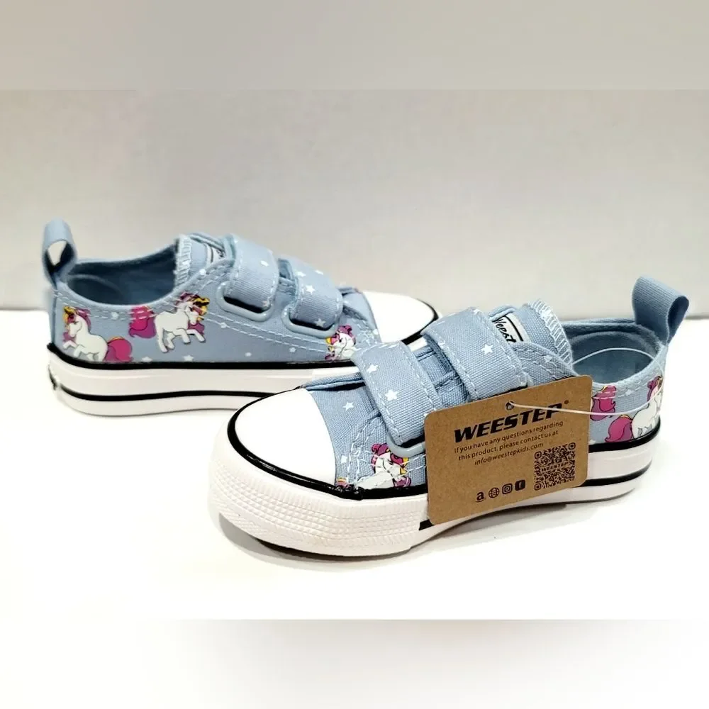 NWT Weestep Toddler Adjustable Velcro Double Strap Unicorn Canvas Sneakers Sz 6